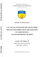 Các yếu tố ảnh hưởng đến quyết định tham gia bảo hiểm nhân thọ manulife của khách hàng tại TP HCM 