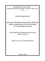 ĐẢNG BỘ THÁI BÌNH LÃNH ĐẠO XÂY DỰNG HỆ THỐNG CHÍNH TRỊ Ở CƠ SỞ NÔNG THÔN THỐNG CHÍNH TRỊ Ở CƠ SỞ NÔNG THÔN TỪ NĂM 1997 ĐẾN NĂM 2013