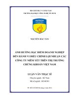 Ảnh hưởng đặc điểm doanh nghiệp đến hành vi điều chỉnh lợi nhuận các công ty niêm yết trên thị trường chứng khoán việt nam 