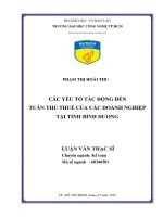 Các yếu tố tác động đến tuân thủ thuế của các doanh nghiệp tại tỉnh bình dương 