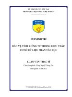 Bảo vệ tính riêng tư trong khai thác cơ sở dữ liệu phân tán dọc 