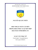 Một thuật toán cải tiến trong khai thác luật kết hợp bảo toàn tính riêng tư 