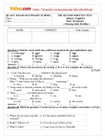 Đề kiểm tra 1 tiết môn Tiếng Anh lớp 6 THÍ ĐIỂM năm học 2016 - 2017