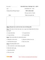 Đề thi học kì 1 môn Khoa học lớp 5 trường tiểu học Phương Trung 2, Hà Nội năm 2015 - 2016