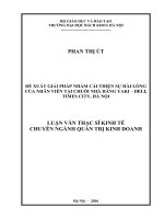 Đề xuất giải pháp nhằm cải thiện sự hài lòng của nhân viên tại chuỗi nhà hàng yaki – deli, times city, hà nội