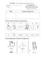 Đề thi học kỳ 1 môn tiếng Anh lớp 1 năm học 2015 - 2016 theo giáo trình First Friend