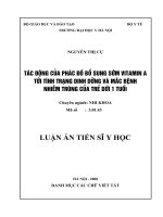LUẬN ÁN TIẾN SĨ Y HỌC- Tác động của phác đồ bổ sung sớm vitamin A tới tình trạng dinh dưỡng và mắc bệnh nhiễm khuẩn của trẻ dưới 1 tuổi (FULL TEXT)