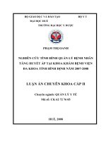 LUẬN ÁN CK II -Nghiên cứu tình hình quản lý bệnh nhân tăng huyết áp tại Khoa khám Bệnh viện Đa khoa tỉnh Bình Định năm 2007-2008 (FULL TEXT)