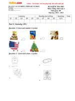 Đề thi học kì 1 môn Tiếng Anh lớp 4 trường Tiểu học Quảng Văn số 1, Quảng Bình năm 2014 - 2015