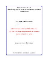 Khảo sát khả năng tạo phôi soma của cây sâm việt nam (panax vietnamensis ha et grushv) trong nuôi cấy in vitro 