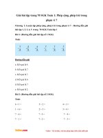 Giải bài tập trang 70 SGK Toán 1: Phép cộng, phép trừ trong phạm vi 7