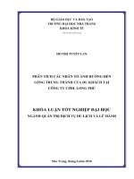 Phân tích các nhân tố ảnh hưởng đến lòng trung thành của du khách tại công ty CPDL long phú 