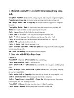 Tổng hợp các phím tắt trong excle