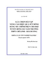 Lựa chọn bài tập nâng cao hiệu quả sút bóng bằng MU chính diện cho đội tuyển bóng đá nam trường THPT chí linh   hải dương