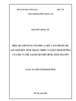 Hiệu quả bổ sung vitamin A liều cao cho bà mẹ sau sinh đến tình trạng thiếu vi chất dinh dưỡng của mẹ và trẻ tại huyện Phú Bình, Thái Nguyên