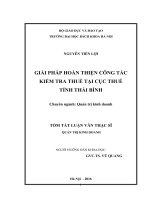 Giải pháp hoàn thiện công tác kiểm tra thuế tại Cục thuế tỉnh Thái Bình