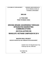 driving brand awareness through integratedmarketing communicationsan evaluation onmanulife vietnamcampaignin 2014 