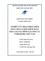 Nghiên cứu hoạt động kiểm soát chất lượng kiểm toán báo cáo tài chính tại công ty trách nhiệm hữu hạn KPMG việt nam 