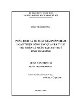 Phân tích và đề xuất giải pháp nhằm hoàn thiện công tác quản lý thuế thu nhập cá nhân tại Cục thuế Tỉnh Thái Bình