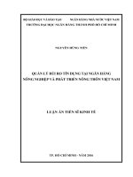 (LUẬN ÁN TIẾN SĨ KINH TẾ) QUẢN LÝ RỦI RO TÍN DỤNG TẠI NGÂN HÀNG NÔNG NGHIỆP VÀ PHÁT TRIỂN NÔNG THÔN VIỆT NAM
