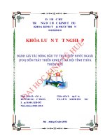 Đánh giá tác động đầu tư trực tiếp nước ngoài (FDI) tới phát triển kinh tế - xã hội trên địa bàn tỉnh Thừa Thiên - Huế