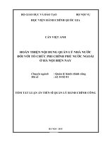 (TÓM TẮT LUẬN ÁN TIẾN SĨ QUẢN LÝ HÀNH CHÍNH CÔNG) HOÀN THIỆN NỘI DUNG QUẢN LÝ NHÀ NƯỚC ĐỐI VỚI TỔ CHỨC PHI CHÍNH PHỦ NƯỚC NGOÀI Ở HÀ NỘI HIỆN NAY