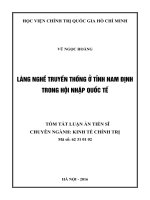(TÓM TẮT LUẬN ÁN TIẾN SĨ KINH TẾ CHÍNH TRỊ) LÀNG NGHỀ TRUYỀN THỐNG Ở TỈNH NAM ĐỊNH TRONG HỘI NHẬP QUỐC TẾ