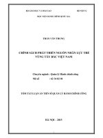 (TÓM TẮT LUẬN ÁN TIẾN SĨ QUẢN LÍ HÀNH CHÍNH CÔNG) CHÍNH SÁCH PHÁT TRIỂN NGUỒN NHÂN LỰC TRẺ VÙNG TÂY BẮC VIỆT NAM HIỆN NAY