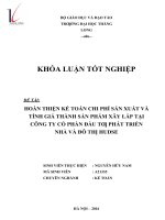 Hoàn thiện kế toán chi phí sản xuất và tính giá thành sản phẩm xây lắp tại công ty cổ phần đầu tư phát triển nhà và đô thị hudse 