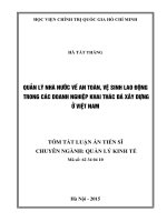 (Tóm tắt Luận án tiến sĩ) Quản lý nhà nước về an toàn, vệ sinh lao động trong các  doanh nghiệp khai thác đá xây dựng ở Việt Nam
