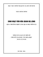 (Tóm tắt Luận án tiến sĩ văn hóa học) Sinh hoạt văn hóa Quan họ làng (qua trường hợp làng Quan họ Viêm Xá)