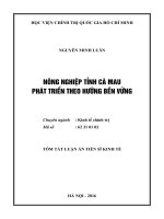 (TÓM TẮT LUẬN ÁN TIẾN SĨ KINH TẾ CHÍNH TRỊ) NÔNG NGHIỆP TỈNH CÀ MAU PHÁT TRIỂN BỀN VỮNG