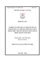 Nghiên cứu kết quả và một số yếu tố ảnh hưởng của phương pháp đặt stent trong điều trị tổn thương thân chung động mạch vành trái (TT) 