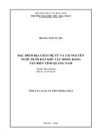Đặc điểm địa chất đệ tứ và tài nguyên nước dưới đất khu vực đồng bằng ven biển tỉnh quảng nam (TT)