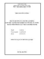 Bảo vệ quyền của người lao động làm việc tại doanh nghiệp có vốn đầu tư nước ngoài theo pháp luật việt nam hiện hành (TT)