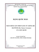 Nhân dõng gen prion (prp) từ giống bõ hanwoo (bos taurus coreanae) của Hàn Quốc