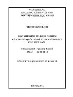 luận án đặc khu kinh tế kinh nghiệm của trung quốc và đề xuất chính sách cho việt nam (TT) 