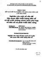 Nghiên cứu một số vấn đề liên quan đến chất lượng dân số và đề xuất những chính sách phù hợp về dân số và phát triển bền vững 