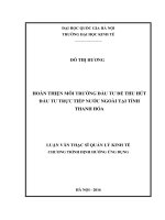 Hoàn thiện môi trường đầu tư để thu hút đầu tư trực tiếp nước ngoài tại tỉnh thanh hóa 