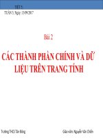 các thành phan chính và dữ liêu trên trang tính 1 
