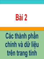 Bài 2  các thành phần chính và dữ liệu trên trang tính 