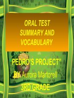 oral est summary and vocabulary of the book pedros project by aurora martorell 