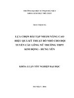 Lựa chọn bài tập nhằm nâng cao hiệu quả kỹ thuật bỏ nhỏ cho đội tuyển cầu lông nữ trường THPT kim động   hưng yên 