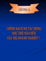 Bài giảng tài chính doanh nghiệp 2 CHƯƠNG 13 CHÍNH SÁCH nợ tác ĐỘNG NHƯ THẾ nào đến GIÁ TRỊ DOANH NGHIỆP 