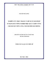 Nghiên cứu các giải pháp sử dụng hợp lý và hiệu quả đất nông nghiệp cho huyện tiên lãng, thành phố hải phòng (TT) 