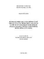 Đánh giá hiệu quả tài chính và kỹ thuật của các hình thức sản xuất và đề xuất giải pháp nuôi tôm sú (Penaeus monodon) thâm canh ở Đồng bằng sông Cửu Long