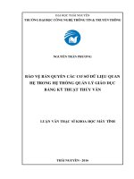 Bảo vệ bản quyền các cơ sở dữ liệu quan hệ trong hệ thống quản lý giáo dục bằng kỹ thuật thủy vân 