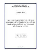 Phân tích và đề xuất một số giải pháp hoàn thiện công tác bồi thường, hỗ trợ và tái định cư trên địa bàn thành phố Hà Tĩnh, tỉnh Hà Tĩnh