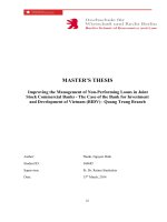 Improving the Management of Non-Performing Loans in Joint Stock Commercial Banks - The Case of the Bank for Investment and Development of Vietnam (BIDV)– Quang Trung Branch