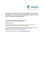 Marinakis, Pantelis (2011) An investigation of earnings management and earnings manipulation in the UK. PhD thesis, University of Nottingham